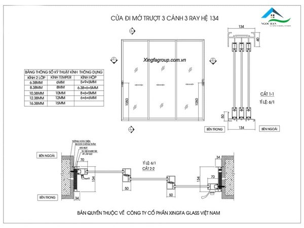 cửa nhôm Xingfa 3 ray